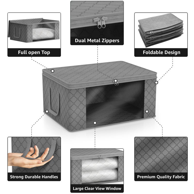Sorbus Medium Clothes Storage Bags - Foldable Blanket Storage Bins for Organizing Bedroom, Closet, Clothing, Comforter, Organization with Clear Window, Lids and Carry Handles - Set of 3 - Image 5